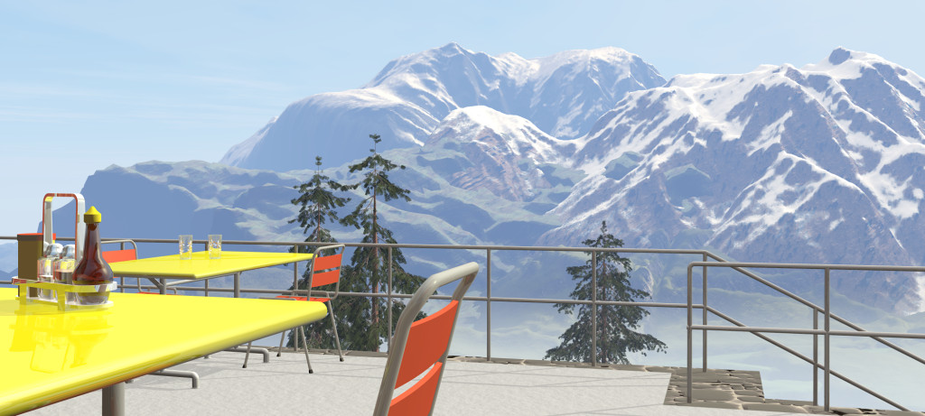 the sundeck surrounded by a gorgeous digital landscape